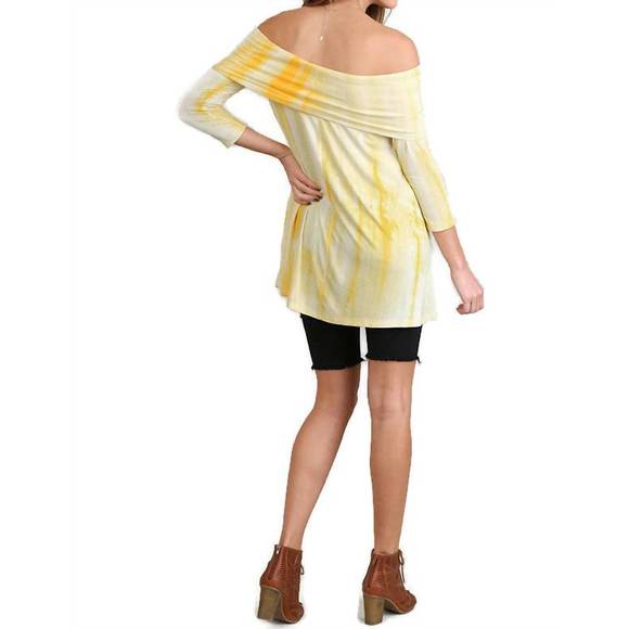 NEW UMGEE fold over off the shoulder tie dye tunic in lemon - Picture 3 of 3
